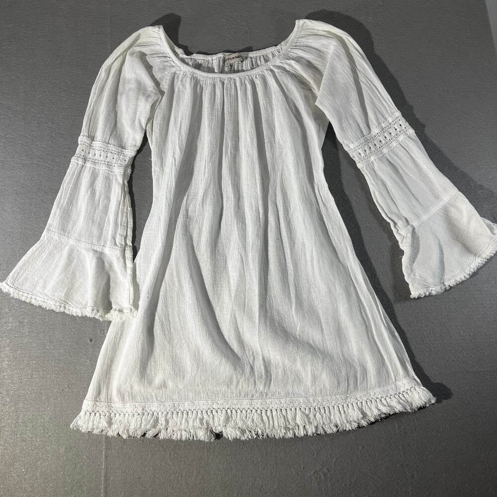 Boho Peasant Blouse Women’s S/M Cotton Natvral White